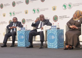 President Nana Addo Dankwa Akufo-Addo (middle) making a point at the 57th Annual General Meeting of the AfDB in Accra