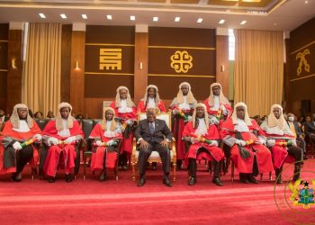 President Nana Addo Dankwa Akufo-Addo (seated 4th from right) with the newly appointed judges