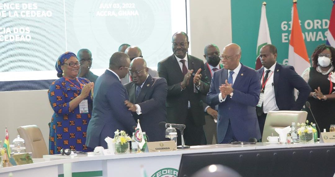 President Akufo-Addo (3rd Left) interacting with some leaders of ECOWAS after handing over the Chairmanship to President Umaro Sissoco Embaló of Guinea Bissau